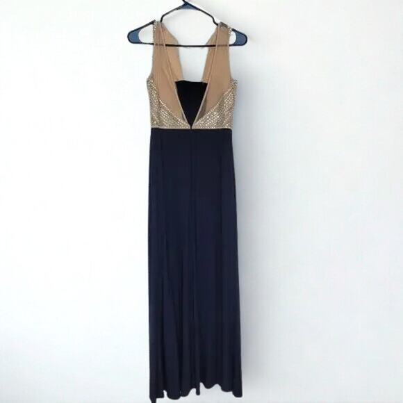 Xscape Navy and Cream Beaded Bodice Dress - Picture 6 of 8
